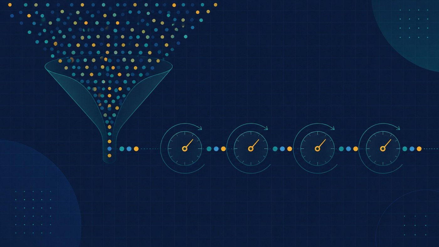 Abstract illustration of repeated ad impressions reaching the same small audience
