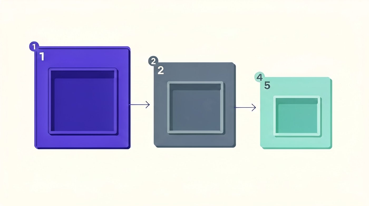 Three nested containers arranged in sequence, representing the campaign, ad set and ad levels and the order they are built in