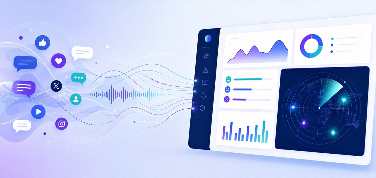 Social media listening platforms analytics dashboard concept