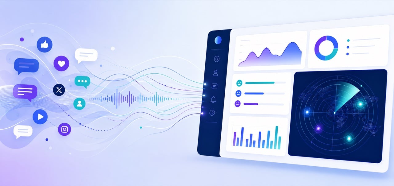 Social media listening platforms analytics dashboard concept