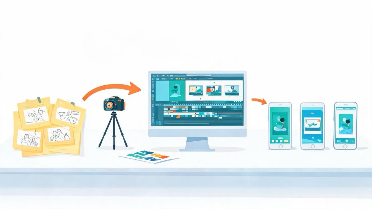 Ad creative production workflow from storyboard and shoot to editing and mobile ad formats