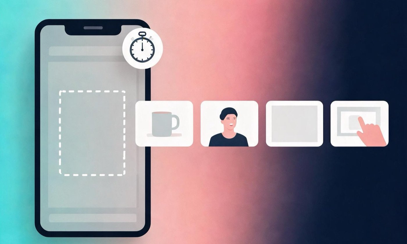 Smartphone ad frame with safe zone outline and a row of creative variations