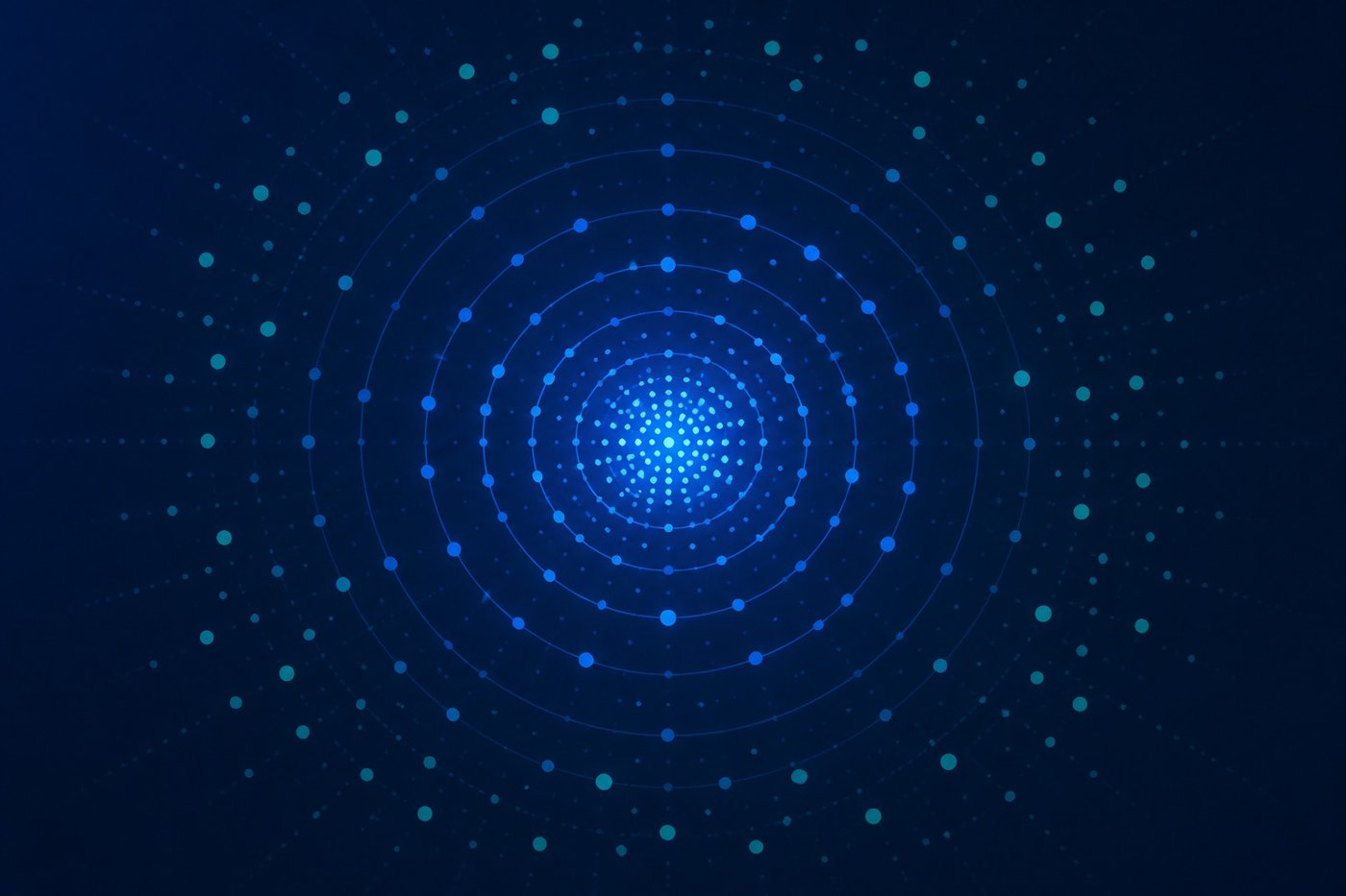 Concentric rings of dots expanding outward from a dense seed cluster, illustrating how a Facebook lookalike audience ranks people by similarity to a source audience
