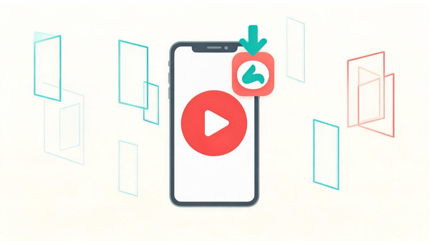 Smartphone with a video play button and an app download icon, illustrating YouTube ads for app installs