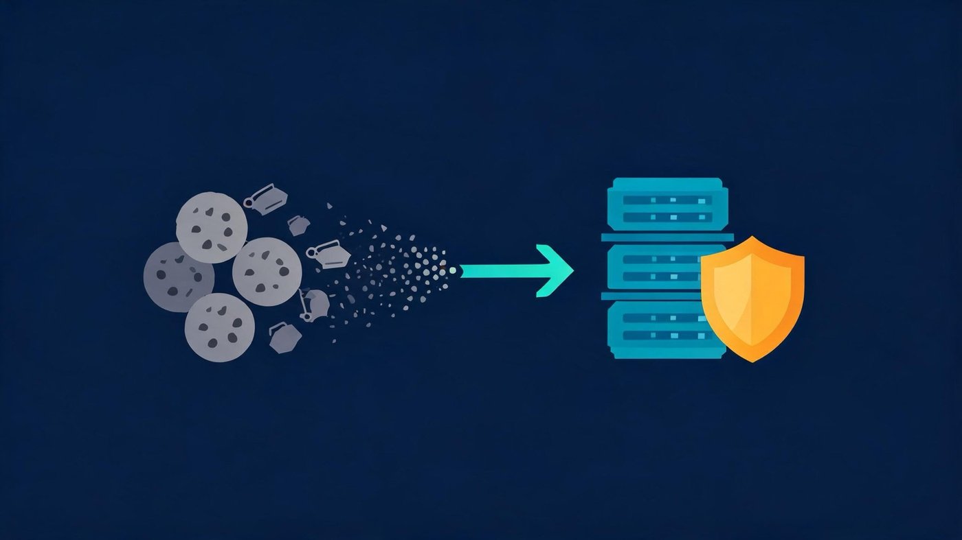 Illustration of legacy cookie-based ad tags migrating to first-party server-side tracking