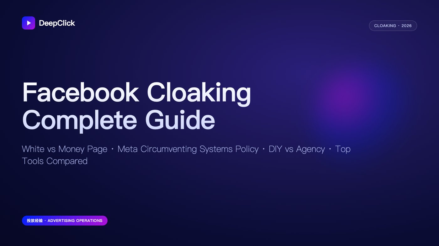 Facebook Cloaking 完全指南封面：白页 vs 落地页、Meta 政策、工具对比 · DeepClick 品牌封面