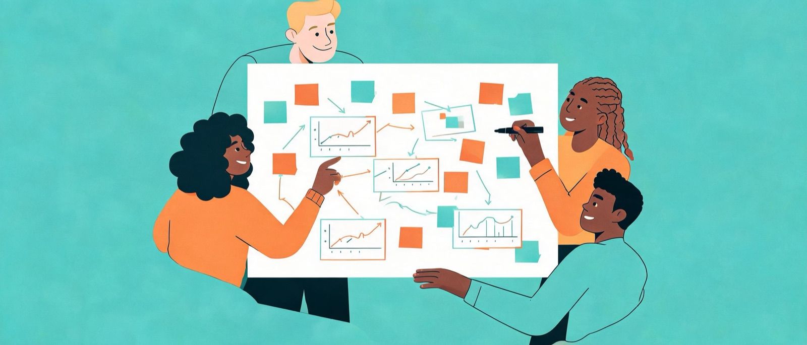Marketers mapping growth experiments on a whiteboard