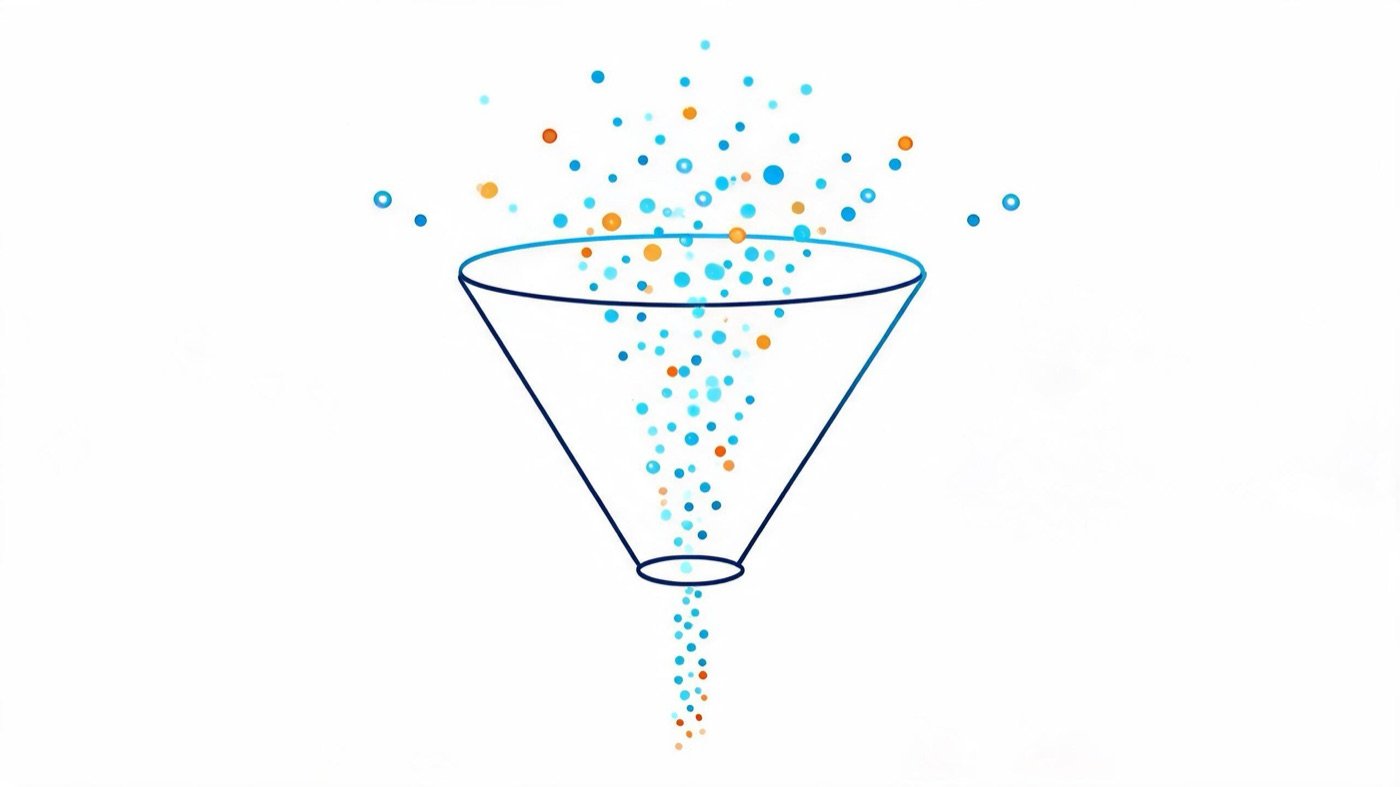 Funnel illustration representing filtering unwanted search traffic with Google Ads negative keywords