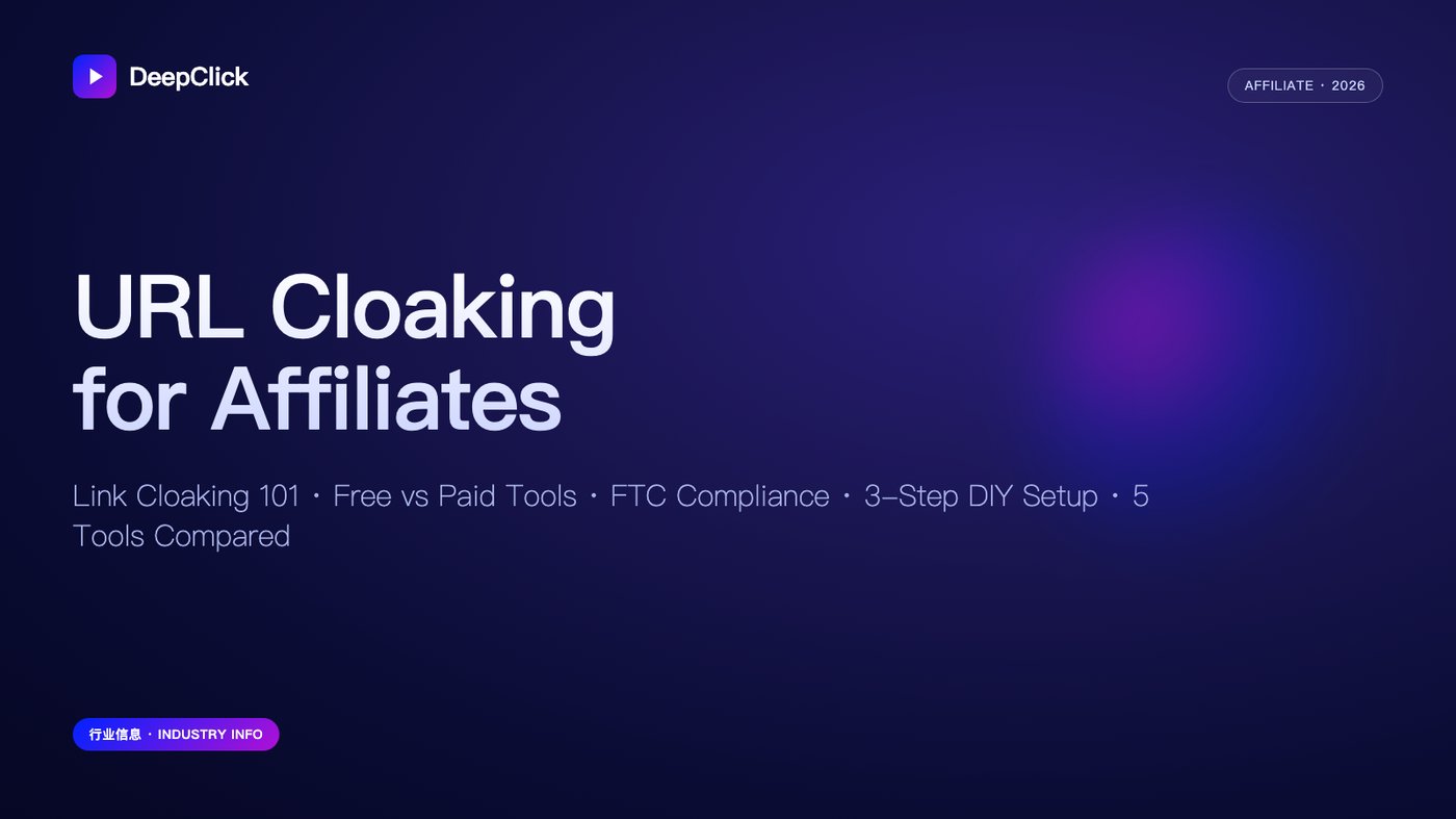 URL Cloaking for Affiliates 封面:链接 cloaking 原理、免费 vs 付费工具、FTC 合规、3 步自建 · DeepClick 品牌封面