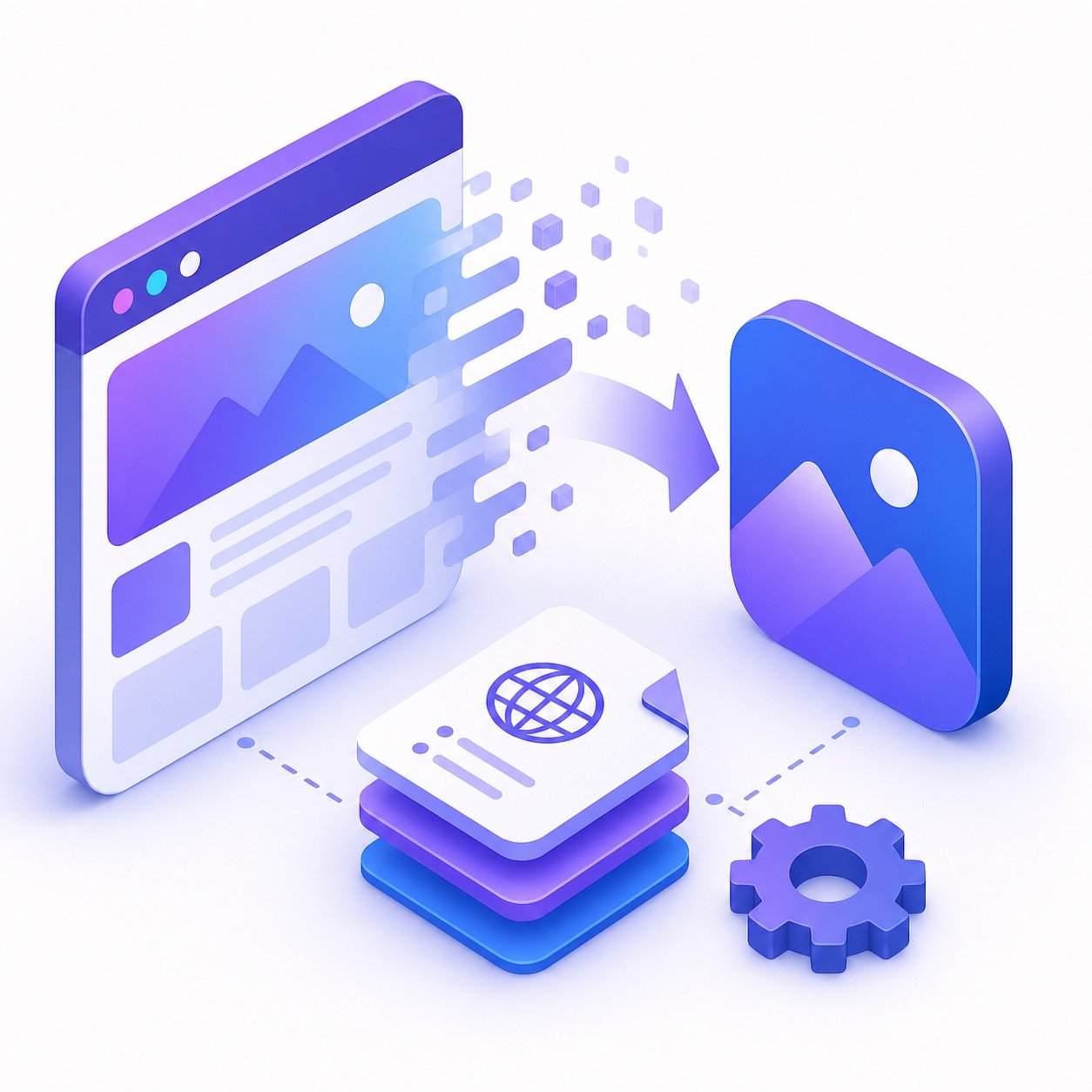 Isometric illustration of a website gaining app capabilities with manifest and service worker