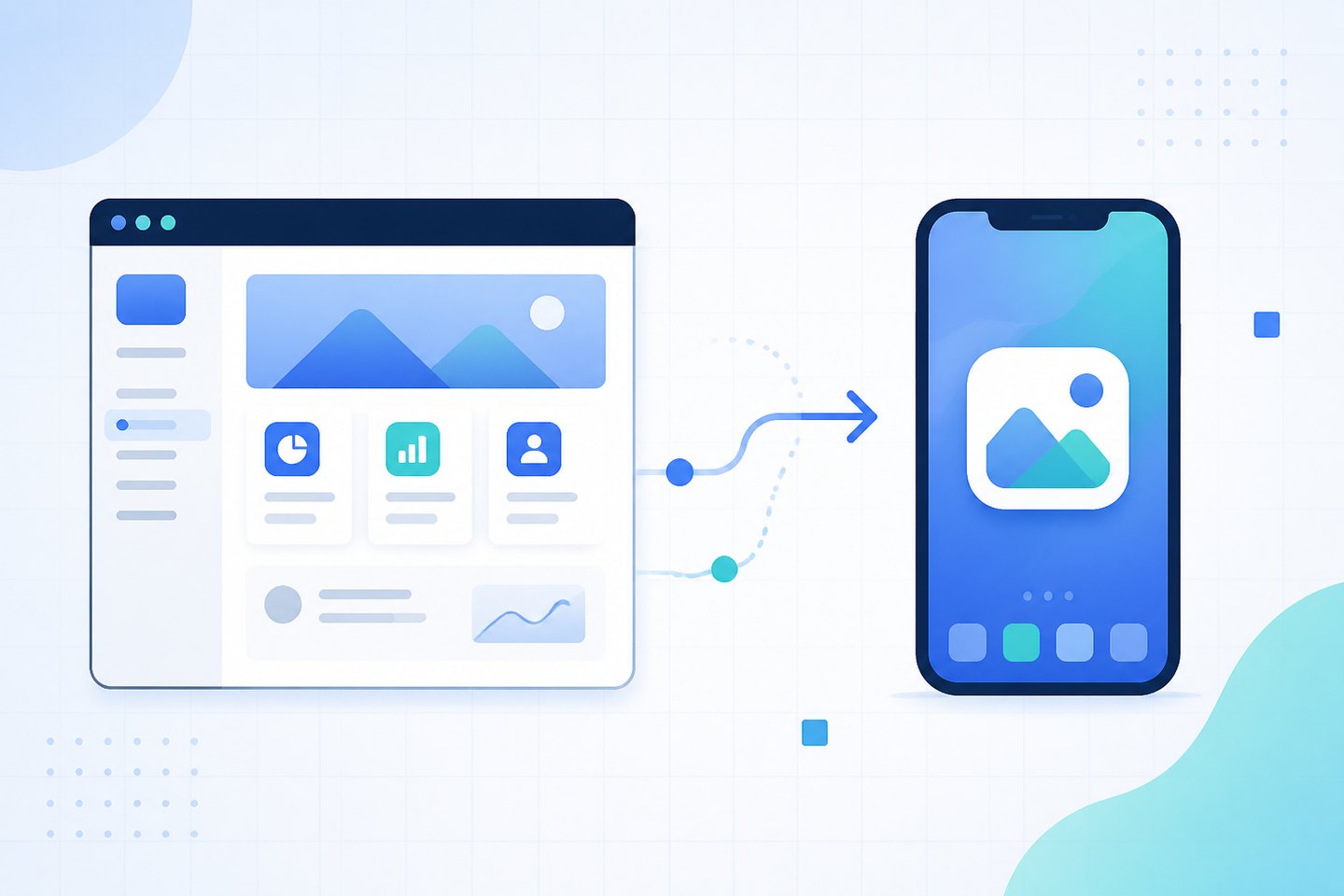 Diagram showing a website converting into an installable phone app icon