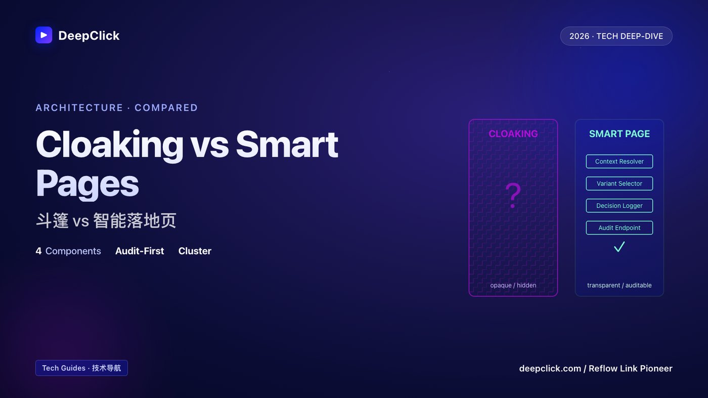 Cloaking vs smart landing pages architecture · 斗篷 vs 智能落地页架构对比