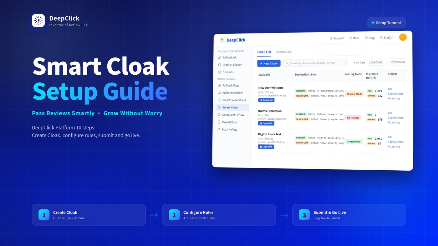 Smart Cloak setup guide cover with DeepClick console mockup