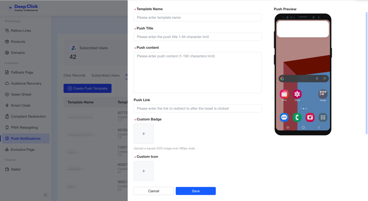 Create a push template