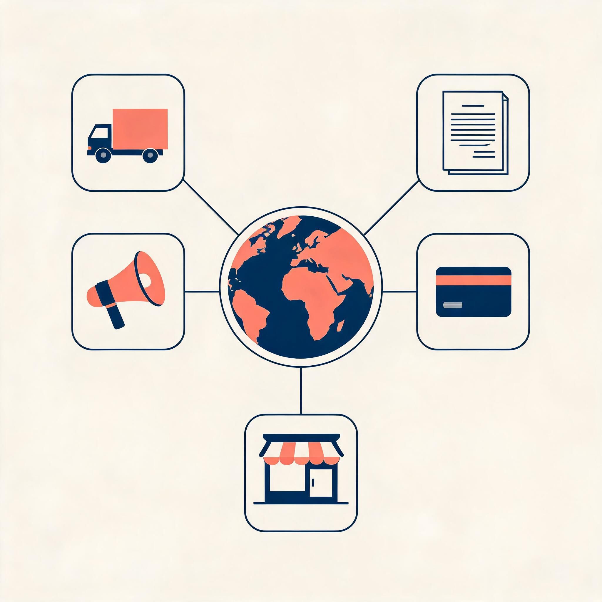 Service category icons connected to a globe
