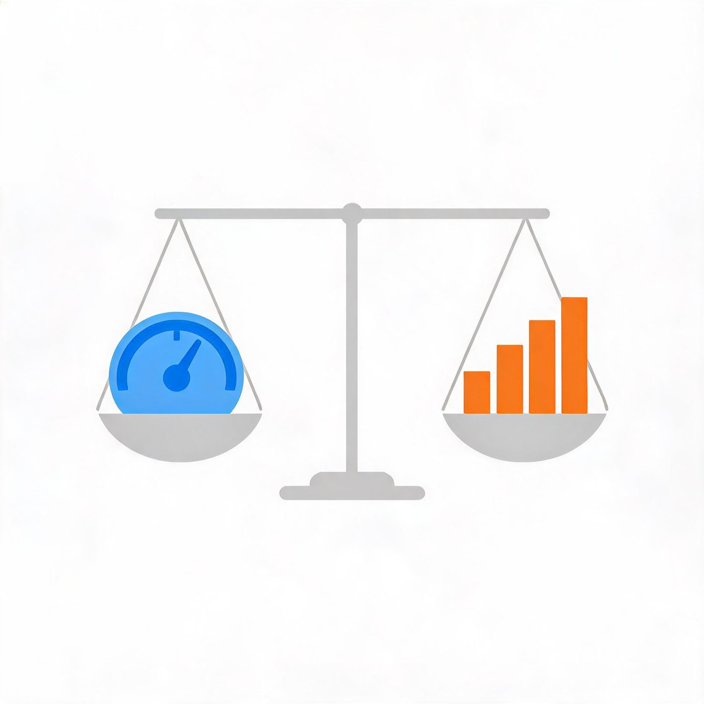 Target CPA vs Target ROAS illustration: cost gauge and revenue chart on a balance