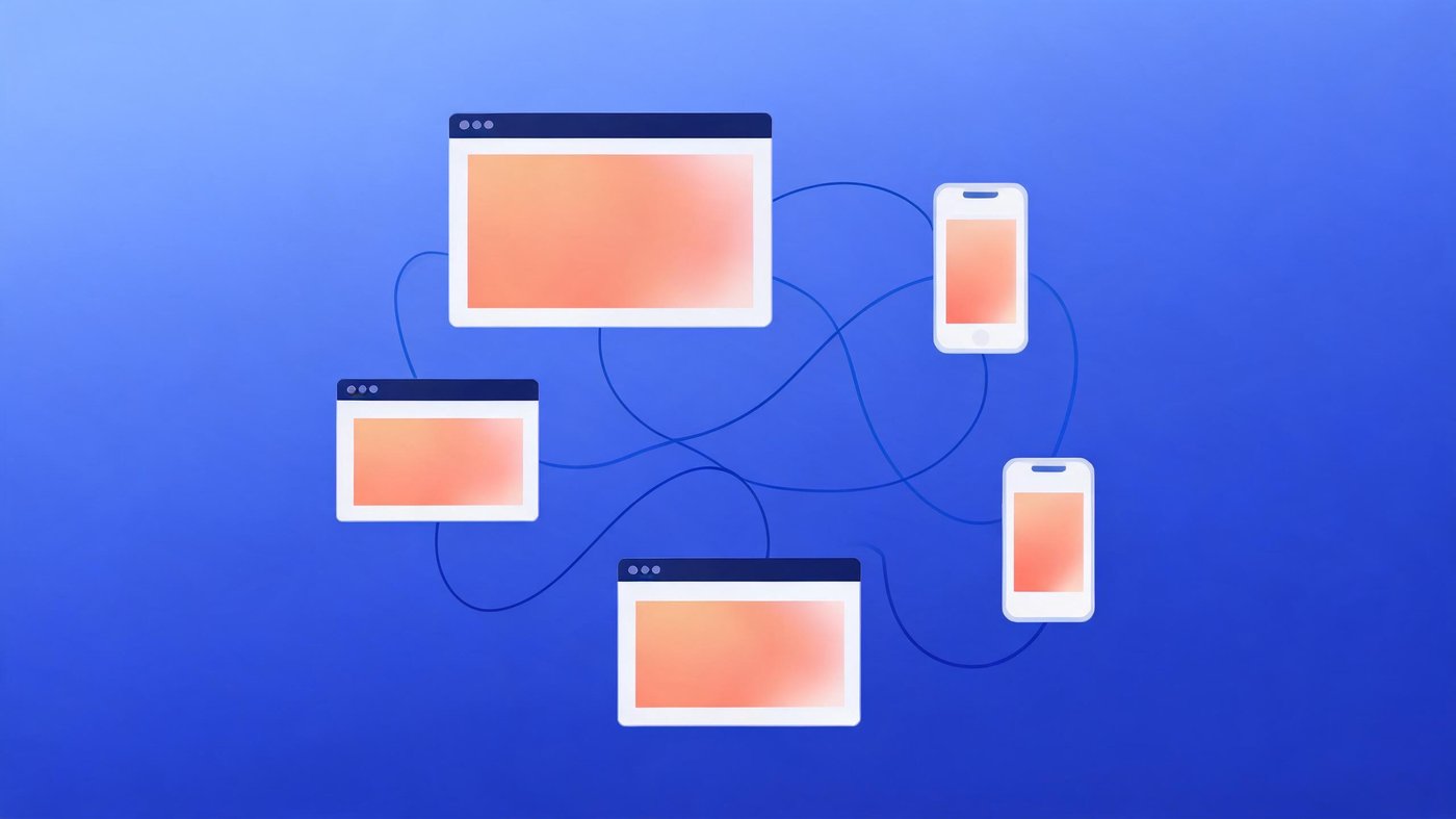 Connected browser and mobile screens showing display banner ad placements