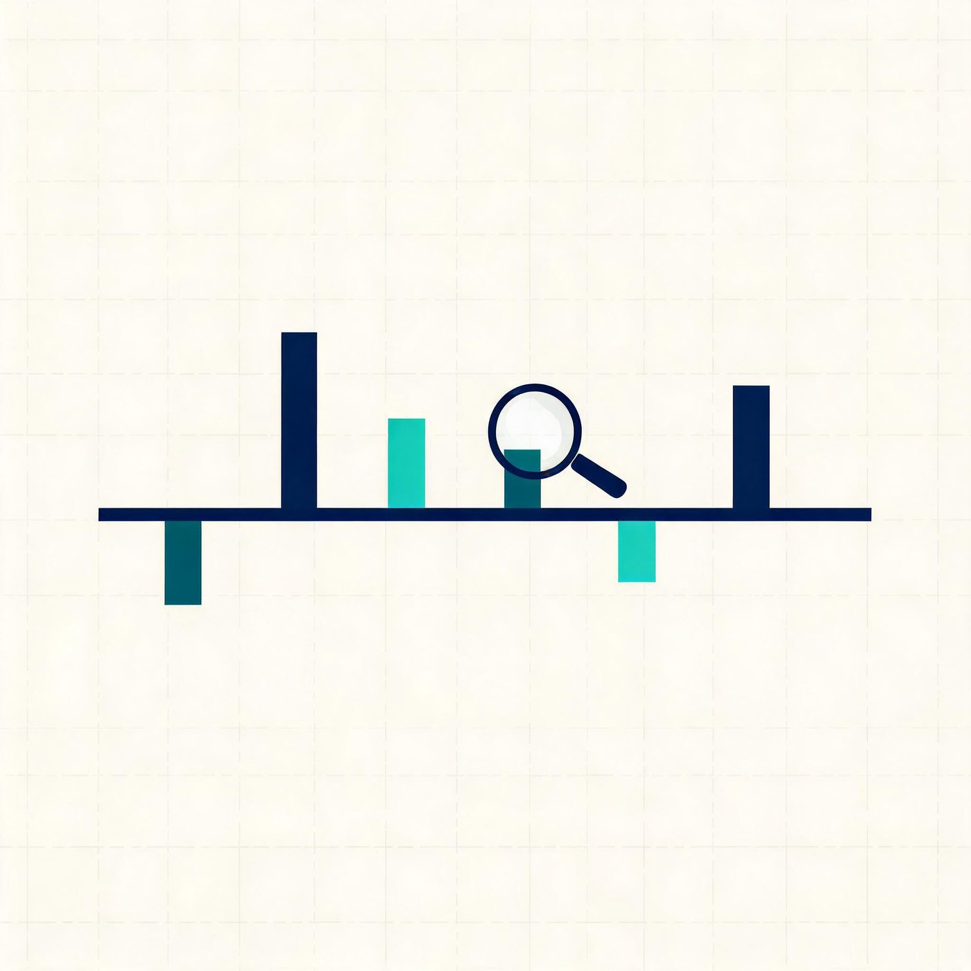 Abstract dashboard illustration showing a benchmark baseline with cost bars above and below it