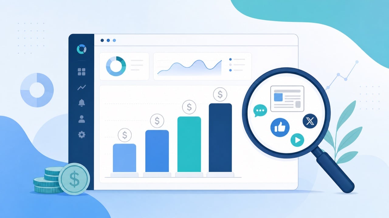 Media monitoring cost tiers dashboard illustration